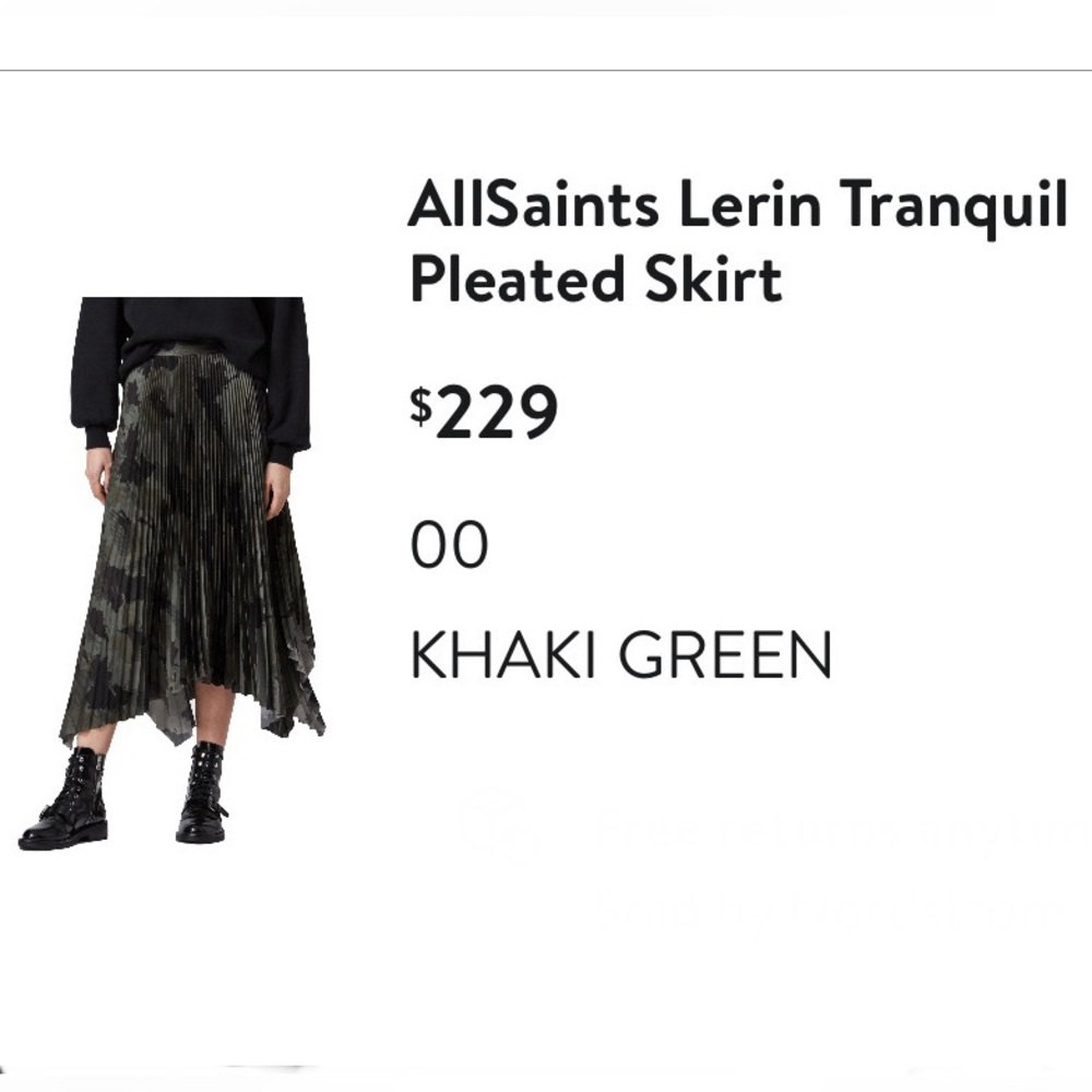 Allsaints Leron Tranquil Pleated Skirt Camo Green womens size 00